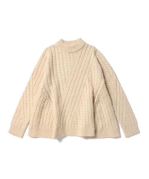 Ray BEAMS（レイビームス）の「Ray BEAMS / ケーブルフレアー ハイネック（ニット/セーター・レディース・オフホワイト/ダークブラウン/ブルー系その他・ONE SIZE）」の6枚目の写真