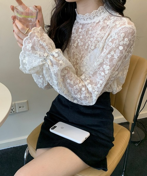 SEU（エスイーユー）の「プチハイネック総レースシアーブラウス（シャツ/ブラウス・レディース・ベージュ/ホワイト・フリー）」の6枚目の写真