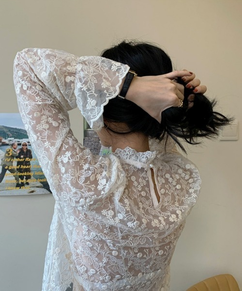 SEU（エスイーユー）の「プチハイネック総レースシアーブラウス（シャツ/ブラウス・レディース・ベージュ/ホワイト・フリー）」の9枚目の写真