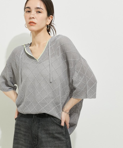 le cercle ADAM ET ROPE'（ルセルクルアダムエロペ）の「【セットアップ対応】ダイヤメッシュフーディー（パーカー・レディース・ブラック系その他/グレー系その他・FREE）」の15枚目の写真