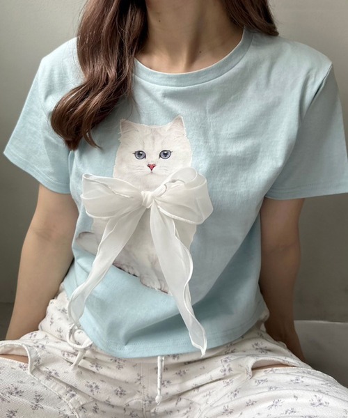 OLIVE des OLIVE（オリーブデオリーブ）の「アソートプリントTシャツ 1041060940（Tシャツ/カットソー・レディース・ホワイト/オフホワイト/ピンク/チャコールグレー/サックスブルー・FREE）」の4枚目の写真