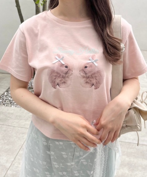 OLIVE des OLIVE（オリーブデオリーブ）の「アソートプリントTシャツ 1041060940（Tシャツ/カットソー・レディース・ホワイト/オフホワイト/ピンク/チャコールグレー/サックスブルー・FREE）」の5枚目の写真