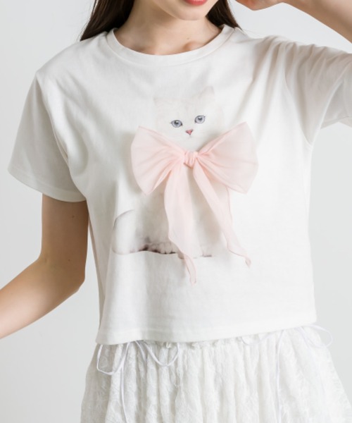 OLIVE des OLIVE（オリーブデオリーブ）の「アソートプリントTシャツ 1041060940（Tシャツ/カットソー・レディース・ホワイト/オフホワイト/ピンク/チャコールグレー/サックスブルー・FREE）」の6枚目の写真