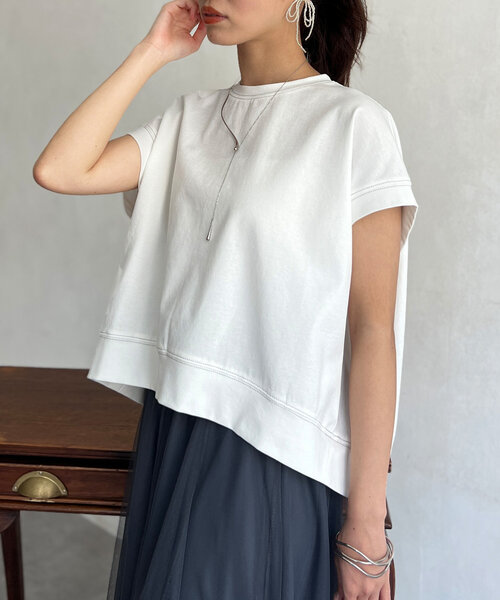 Chez toi(シェトワ)の「ラメ糸ステッチBACKコクーンTシャツ(Tシャツ/カットソー・レディース・オレンジ/チャコールグレー/オフホワイト・FREE)」の1枚目の写真