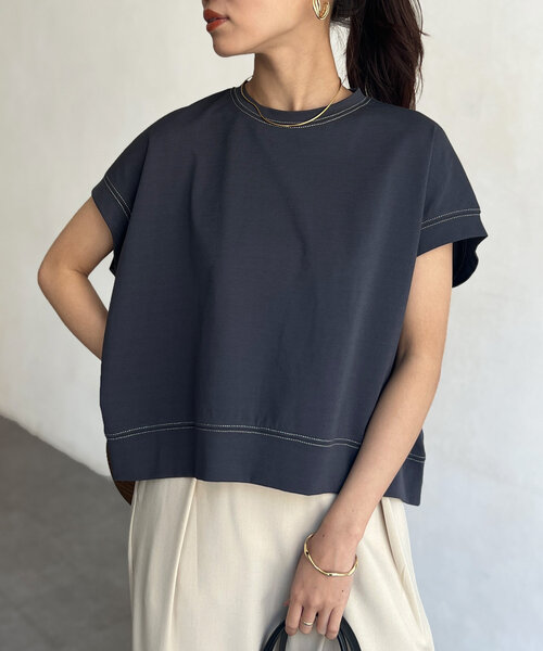 Chez toi(シェトワ)の「ラメ糸ステッチBACKコクーンTシャツ(Tシャツ/カットソー・レディース・オレンジ/チャコールグレー/オフホワイト・FREE)」の2枚目の写真