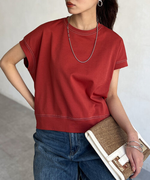 Chez toi(シェトワ)の「ラメ糸ステッチBACKコクーンTシャツ(Tシャツ/カットソー・レディース・オレンジ/チャコールグレー/オフホワイト・FREE)」の3枚目の写真