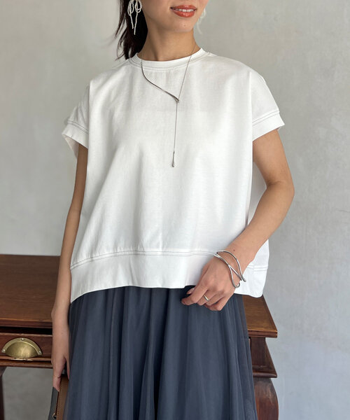 Chez toi(シェトワ)の「ラメ糸ステッチBACKコクーンTシャツ(Tシャツ/カットソー・レディース・オレンジ/チャコールグレー/オフホワイト・FREE)」の12枚目の写真