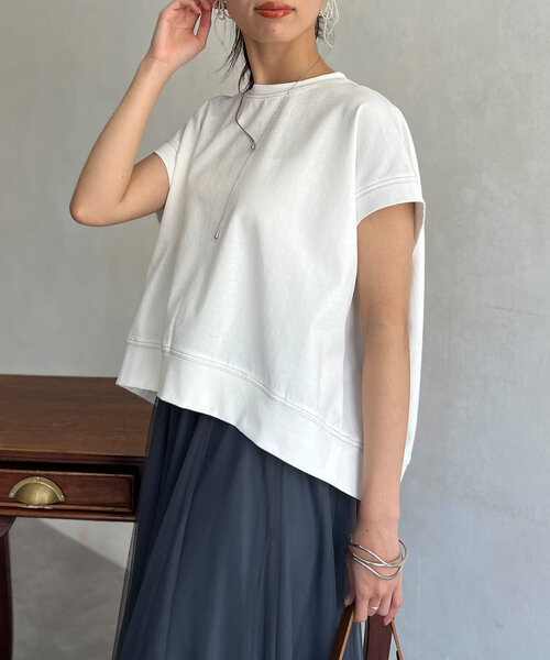 Chez toi(シェトワ)の「ラメ糸ステッチBACKコクーンTシャツ(Tシャツ/カットソー・レディース・オレンジ/チャコールグレー/オフホワイト・FREE)」の14枚目の写真