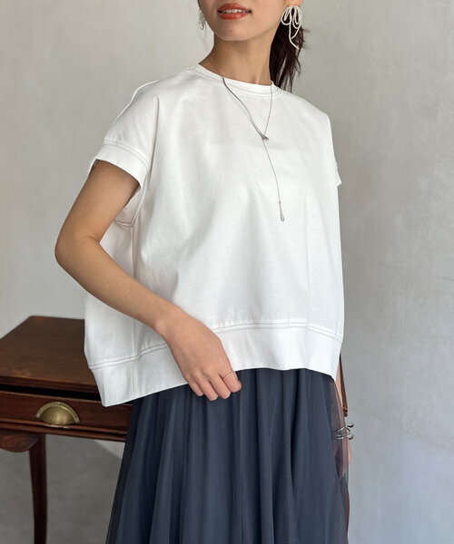 Chez toi(シェトワ)の「ラメ糸ステッチBACKコクーンTシャツ(Tシャツ/カットソー・レディース・オレンジ/チャコールグレー/オフホワイト・FREE)」の15枚目の写真