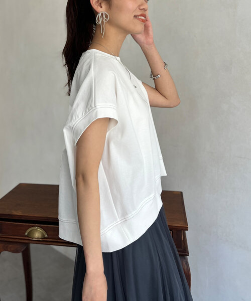 Chez toi(シェトワ)の「ラメ糸ステッチBACKコクーンTシャツ(Tシャツ/カットソー・レディース・オレンジ/チャコールグレー/オフホワイト・FREE)」の16枚目の写真