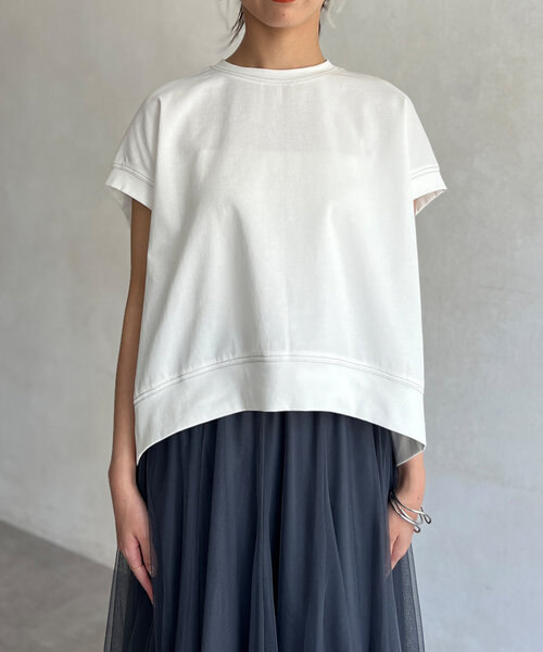 Chez toi(シェトワ)の「ラメ糸ステッチBACKコクーンTシャツ(Tシャツ/カットソー・レディース・オレンジ/チャコールグレー/オフホワイト・FREE)」の21枚目の写真