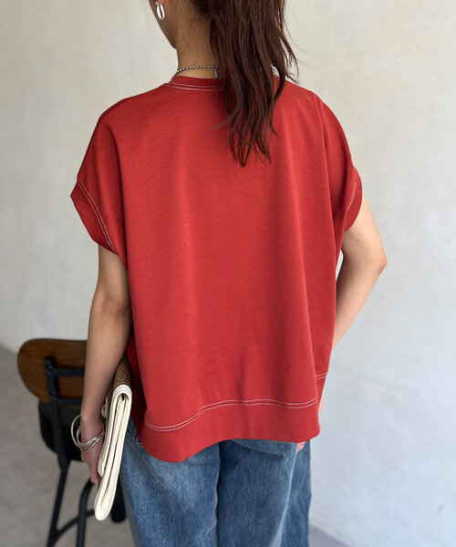 Chez toi(シェトワ)の「ラメ糸ステッチBACKコクーンTシャツ(Tシャツ/カットソー・レディース・オレンジ/チャコールグレー/オフホワイト・FREE)」の9枚目の写真