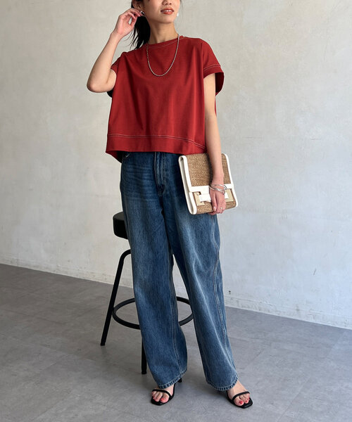 Chez toi(シェトワ)の「ラメ糸ステッチBACKコクーンTシャツ(Tシャツ/カットソー・レディース・オレンジ/チャコールグレー/オフホワイト・FREE)」の10枚目の写真