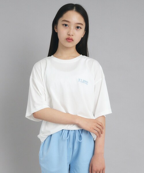 PINK-latte（ピンクラテ）の「◆【接触冷感/130cmあり】ピンクマテTシャツ（Tシャツ/カットソー・キッズ・ライトブルー/オフホワイト/ベージュ・13/14/15 /16）」の2枚目の写真