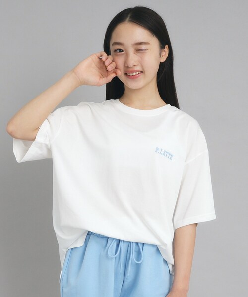 PINK-latte（ピンクラテ）の「◆【接触冷感/130cmあり】ピンクマテTシャツ（Tシャツ/カットソー・キッズ・ライトブルー/オフホワイト/ベージュ・13/14/15 /16）」の5枚目の写真