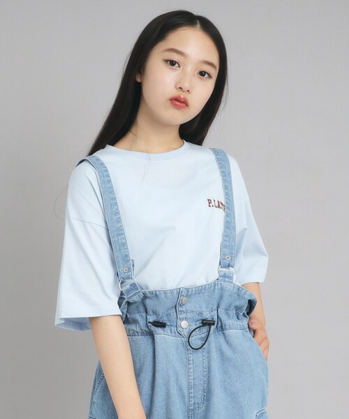 PINK-latte（ピンクラテ）の「◆【接触冷感/130cmあり】ピンクマテTシャツ（Tシャツ/カットソー・キッズ・ライトブルー/オフホワイト/ベージュ・13/14/15 /16）」の9枚目の写真