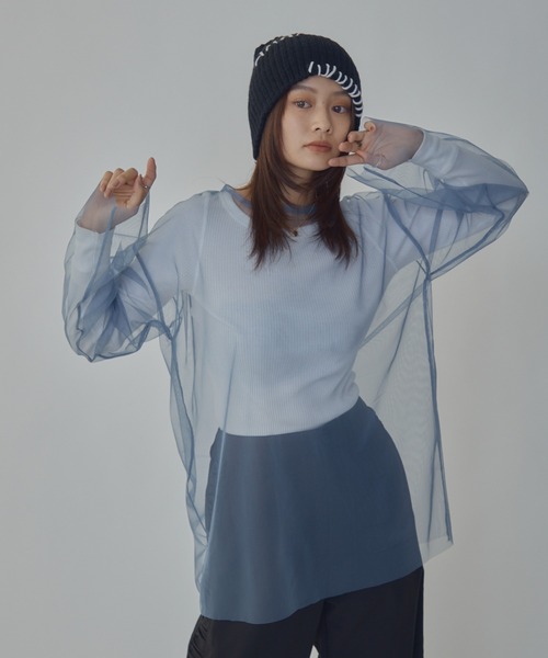 bita.（ビタ）の「配色パイピングシアートップス（Tシャツ/カットソー・レディース・ブルー/ブラック/ホワイト・FREE）」の3枚目の写真