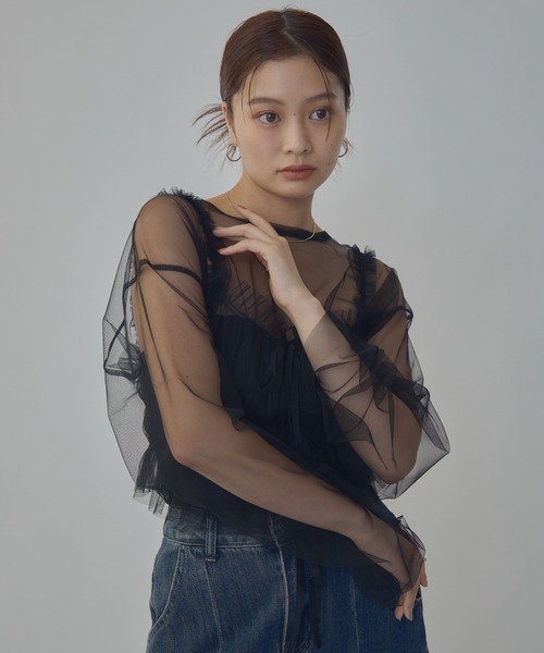 bita.（ビタ）の「配色パイピングシアートップス（Tシャツ/カットソー・レディース・ブルー/ブラック/ホワイト・FREE）」の2枚目の写真