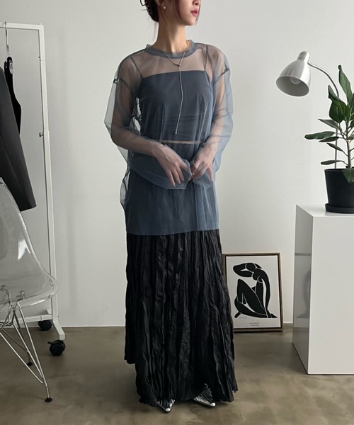 bita.（ビタ）の「配色パイピングシアートップス（Tシャツ/カットソー・レディース・ブルー/ブラック/ホワイト・FREE）」の4枚目の写真