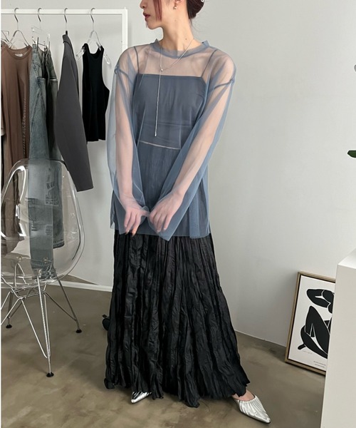 bita.（ビタ）の「配色パイピングシアートップス（Tシャツ/カットソー・レディース・ブルー/ブラック/ホワイト・FREE）」の6枚目の写真