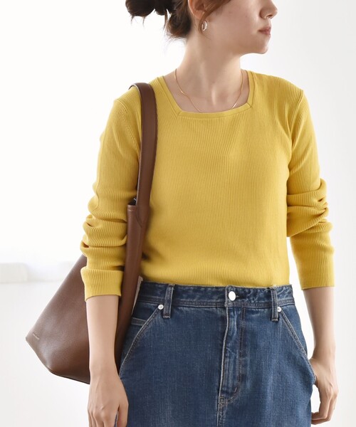 【セール】quaranciel:〈手洗い可能〉コットン スクエアネック リブ ニット（ニット/セーター）｜quaranciel（カランシエル）