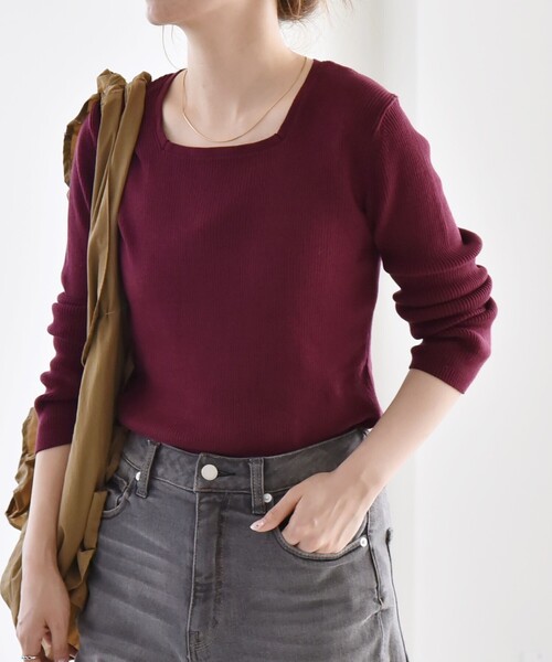SHIPS for women / シップスウィメン quaranciel:〈手洗い可能〉コットン スクエアネック リブ ニット SHIPS｜quaranciel:<手洗い可能>コットン スクエアネック リブ