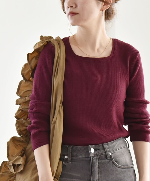 SHIPS for women / シップスウィメン quaranciel:〈手洗い可能〉コットン スクエアネック リブ ニット quaranciel:〈手洗い可能〉コットン スクエアネック リブ ニット
