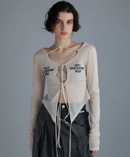 PRANK PROJECT（プランクプロジェクト）の「チュールロゴカーデ / Tulle Logo Cardigan（Tシャツ/カットソー・レディース・アイボリー/レッド/チャコールグレー・FREE）」の2枚目の写真