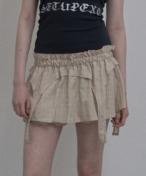 SETUPEXE（セットアップイーエックスイー）の「SETUP EXE／ギャザースカートパンツ（スカート・レディース・ベージュ/ブラック・FREE）」の2枚目の写真