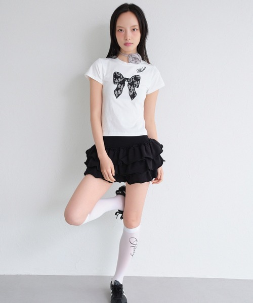 FCMM(エフシーエムエム)の「【日本限定】LACE RIBBON CROP TEE/レースリボンクロップT(Tシャツ/カットソー・レディース・ホワイト/ブラック/グレー・MEDIUM/SMALL)」の5枚目の写真