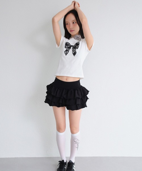 FCMM(エフシーエムエム)の「【日本限定】LACE RIBBON CROP TEE/レースリボンクロップT(Tシャツ/カットソー・レディース・ホワイト/ブラック/グレー・MEDIUM/SMALL)」の6枚目の写真