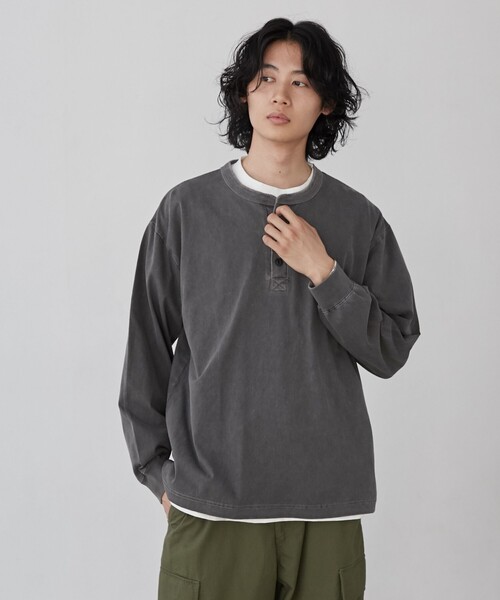 coen(コーエン)の「ピグメントヘンリーネックロングTシャツ(Tシャツ/カットソー・メンズ・ダークグレー/ナチュラル・M/L/XL)」の5枚目の写真