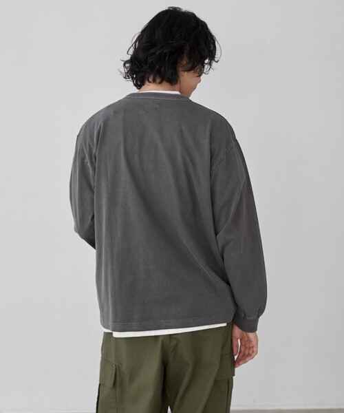 coen(コーエン)の「ピグメントヘンリーネックロングTシャツ(Tシャツ/カットソー・メンズ・ダークグレー/ナチュラル・M/L/XL)」の7枚目の写真