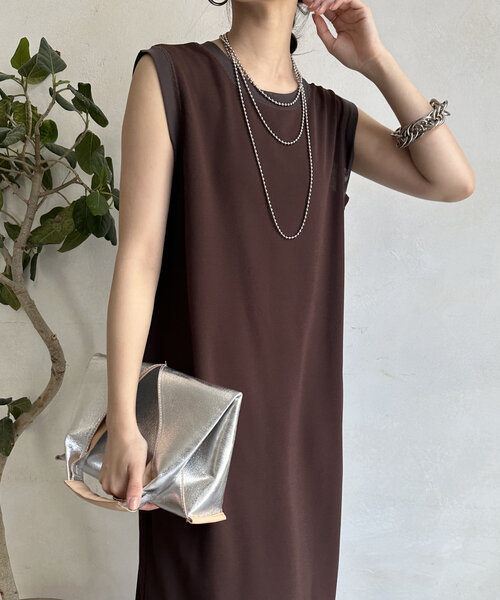 DouDou（ドゥドゥ）の「チュール切替タンクワンピース（ワンピース・レディース・ベージュ/ブラウン/ブラック・FREE）」の3枚目の写真