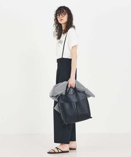 LOWELL things（ロウェル　シングス）の「Twiste/ダブルポケット2WAYトート L（トートバッグ・レディース・グレイッシュベージュ/ブラック/ベージュ/アイボリー・フリー）」の6枚目の写真