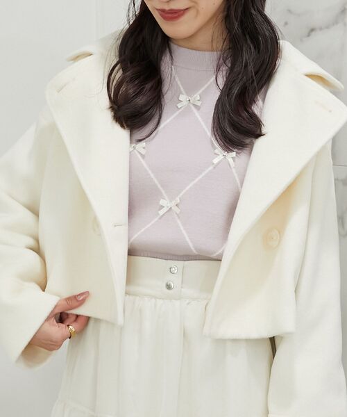 MAJESTIC LEGON（マジェスティックレゴン）の「プチリボンビジューニット（ニット/セーター・レディース・ピンク系その他2/ホワイト系その他2/ブラック系その他/グレー系その他・MEDIUM）」の6枚目の写真