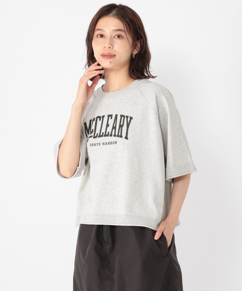 studio CLIP（スタディオクリップ）の「12ゲージロゴプリントニットTシャツ（Tシャツ/カットソー・レディース・アイボリー/ライトグレー/スモーク・FREE）」の4枚目の写真