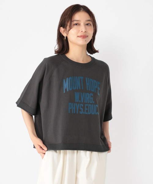 studio CLIP（スタディオクリップ）の「12ゲージロゴプリントニットTシャツ（Tシャツ/カットソー・レディース・アイボリー/ライトグレー/スモーク・FREE）」の6枚目の写真