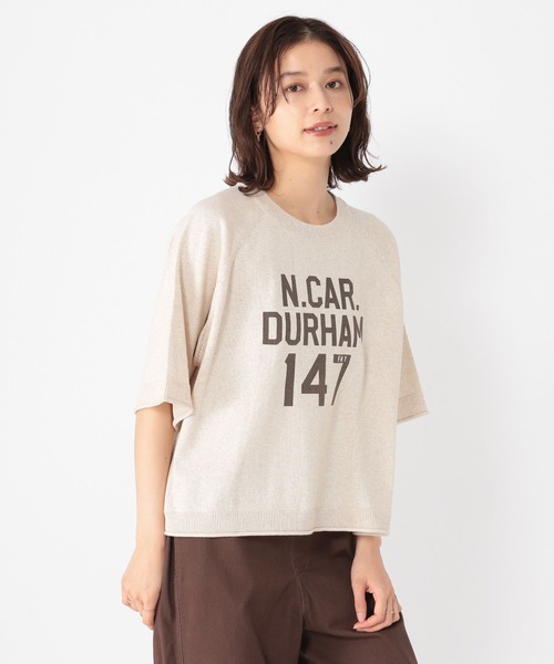 studio CLIP（スタディオクリップ）の「12ゲージロゴプリントニットTシャツ（Tシャツ/カットソー・レディース・アイボリー/ライトグレー/スモーク・FREE）」の9枚目の写真