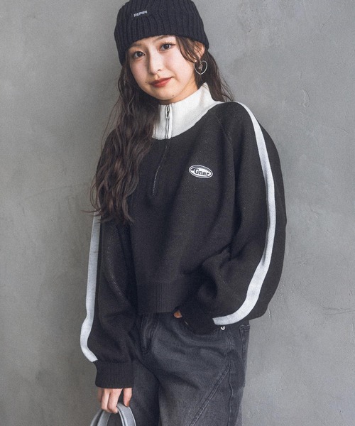 repipi armario（レピピ アルマリオ）の「ハーフZIPラインニットトップス（ニット/セーター・キッズ・アイボリー/ブルー/ブラック/グリーン・SMALL/MEDIUM/LARGE）」の16枚目の写真