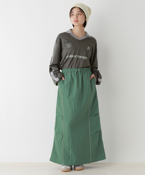 セール】セットアップ対応/パイピングナイロンスカート（スカート