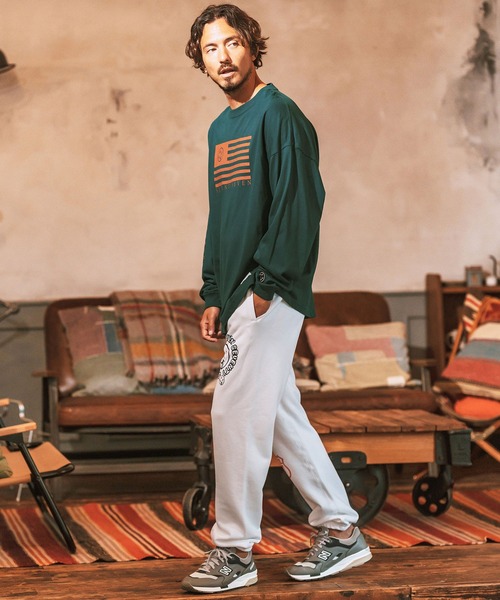 seventy seven（セブンティセブン）の「mlt4831- middle onz over size L-S t-shirts (flag) カットソー（Tシャツ/カットソー・メンズ・ブラック/グリーン系その他/ホワイト・S/M/L/XL）」の7枚目の写真