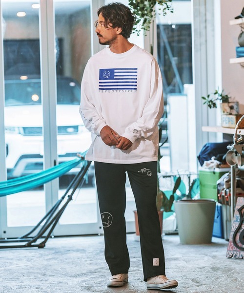 seventy seven（セブンティセブン）の「mlt4831- middle onz over size L-S t-shirts (flag) カットソー（Tシャツ/カットソー・メンズ・ブラック/グリーン系その他/ホワイト・S/M/L/XL）」の12枚目の写真