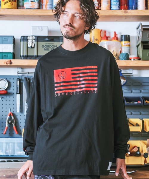 seventy seven（セブンティセブン）の「mlt4831- middle onz over size L-S t-shirts (flag) カットソー（Tシャツ/カットソー・メンズ・ブラック/グリーン系その他/ホワイト・S/M/L/XL）」の14枚目の写真