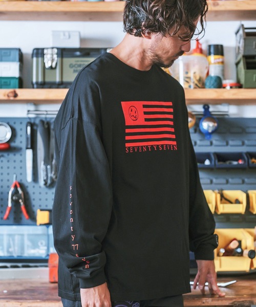 seventy seven（セブンティセブン）の「mlt4831- middle onz over size L-S t-shirts (flag) カットソー（Tシャツ/カットソー・メンズ・ブラック/グリーン系その他/ホワイト・S/M/L/XL）」の15枚目の写真