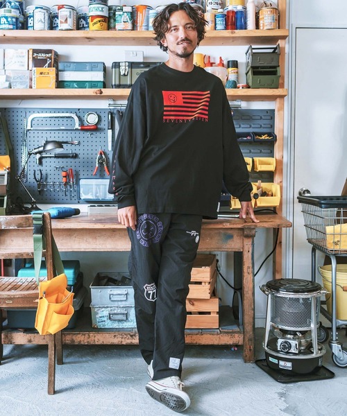 seventy seven（セブンティセブン）の「mlt4831- middle onz over size L-S t-shirts (flag) カットソー（Tシャツ/カットソー・メンズ・ブラック/グリーン系その他/ホワイト・S/M/L/XL）」の16枚目の写真