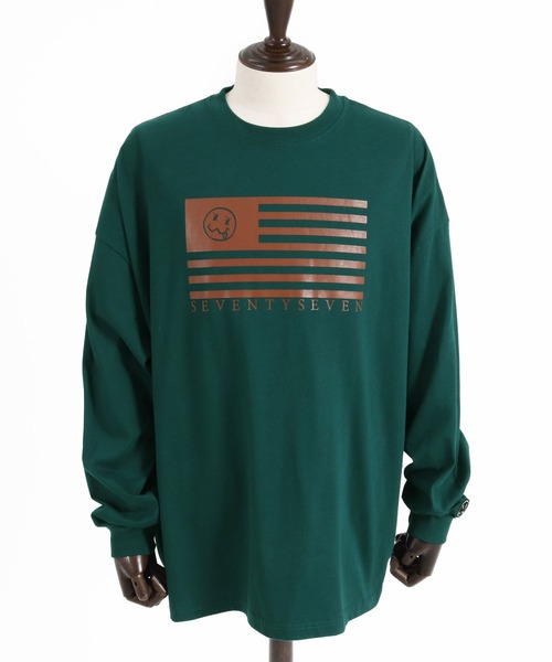 seventy seven（セブンティセブン）の「mlt4831- middle onz over size L-S t-shirts (flag) カットソー（Tシャツ/カットソー・メンズ・ブラック/グリーン系その他/ホワイト・S/M/L/XL）」の18枚目の写真