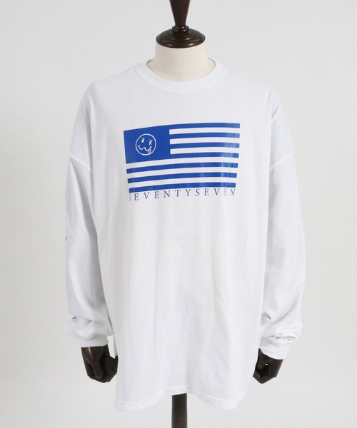 seventy seven（セブンティセブン）の「mlt4831- middle onz over size L-S t-shirts (flag) カットソー（Tシャツ/カットソー・メンズ・ブラック/グリーン系その他/ホワイト・S/M/L/XL）」の22枚目の写真