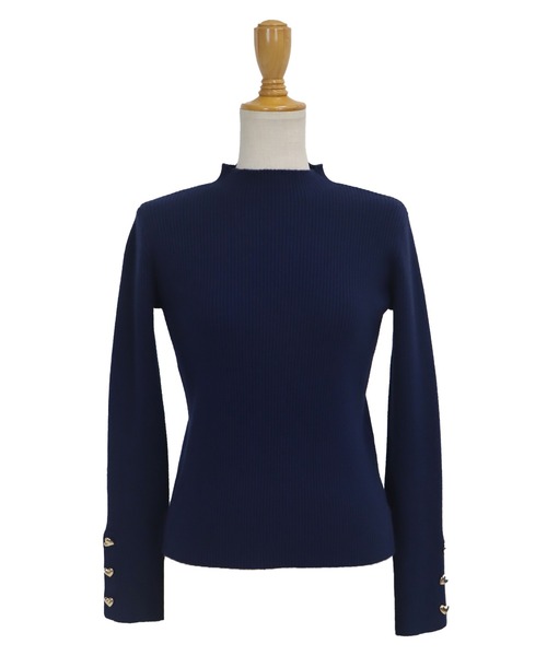 ネイビー ボタン付きハイネックトレーナー ハートボタンハイネックニット（ニット/セーター）｜BLUEEAST（ブルー