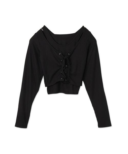 セール】WEGO/レイヤードレースアップ長袖トップス（Tシャツ